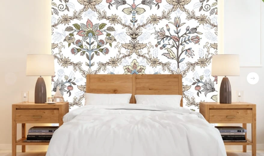 Фотообои в интерьере - минимализм, узоры, с цветами, с листьями, на белом фоне