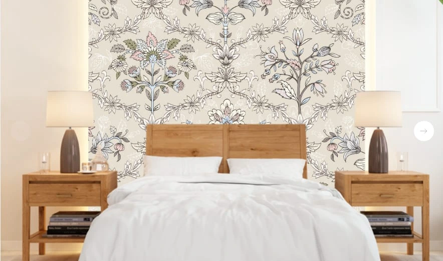 Фотообои в интерьере - минимализм, узоры, с цветами, с листьями, кремовая, бежевая, бежевые