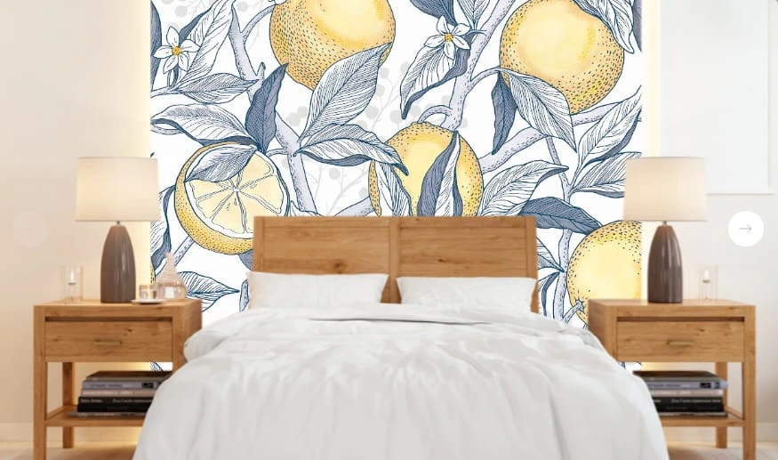 Фотообои и фрески в интерьере - цветы, с фруктами, апельсины, на белом фоне, серая, желтая