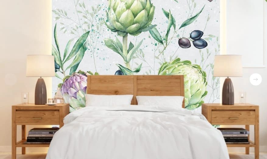 Фотообои и фрески в интерьере - цветы, с фруктами, ягоды фрукты обои, артишок, белые, голубая