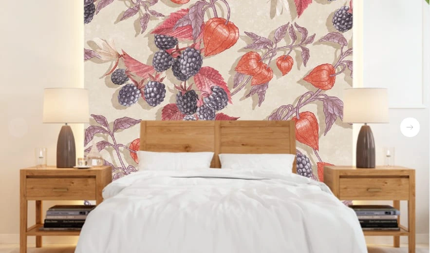 Фотообои и фрески в интерьере - цветы, с фруктами, ягоды фрукты обои, физалис, красная, на бежевом фоне