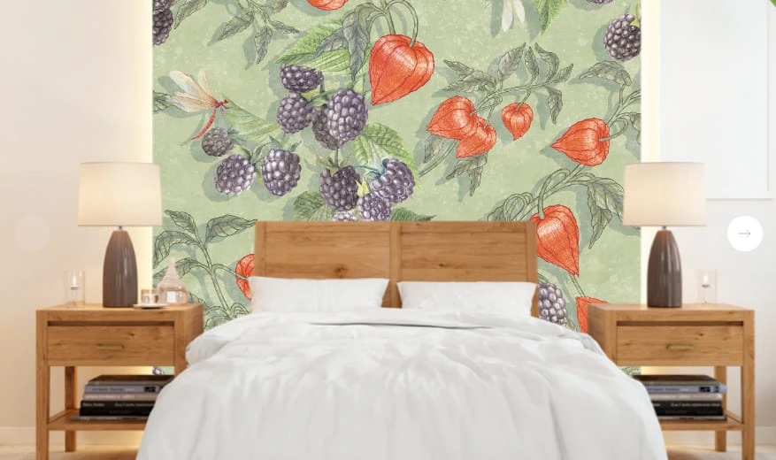 Фотообои и фрески в интерьере - цветы, с фруктами, ягоды фрукты обои, физалис, красные, зеленая, салатовая