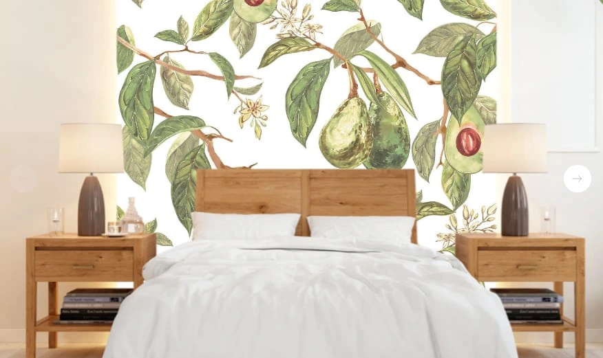 Фотообои и фрески в интерьере - цветы, листья, фрукты, овощи, авокадо, зеленая, на белом фоне