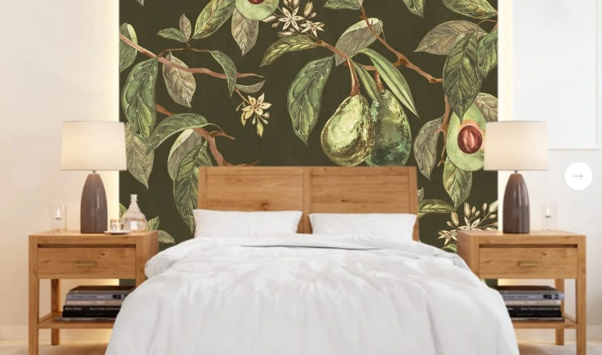 Фотообои и фрески в интерьере - цветы, листья, фрукты, овощи, авокадо, зеленая, черные, на черном фоне, с авокадо
