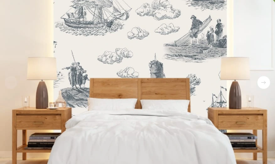 Фотообои и фрески в интерьере - графика, нежная, черно-белая, корабль, на белом фоне