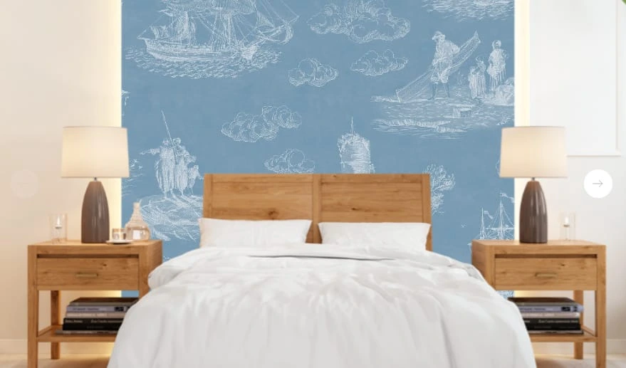 Фотообои и фрески в интерьере - графика, белая, нежная, корабль, голубая