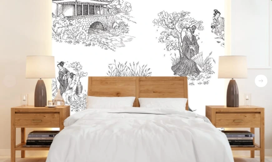 Фотообои и фрески в интерьере - графика, японские, стильные, нежная, черно-белая, на белом фоне