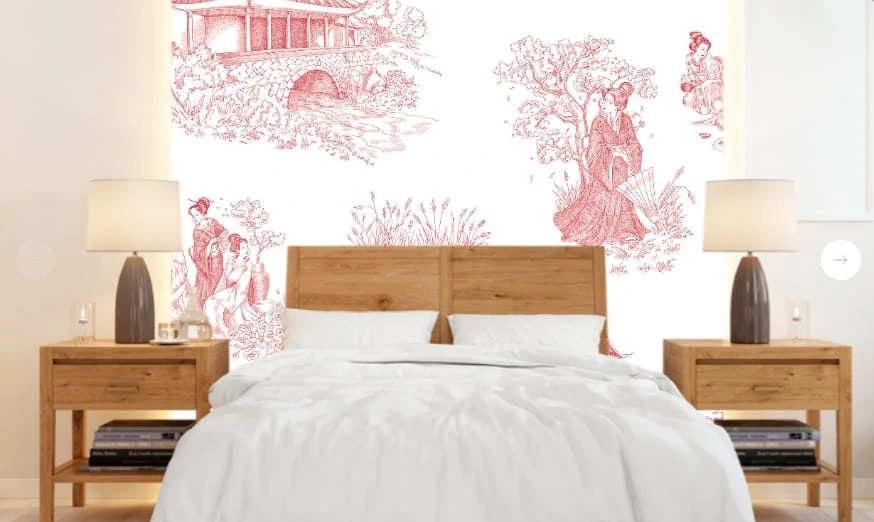 Фотообои и фрески в интерьере - графика, японские, стильные, нежная, розовая, на белом фоне