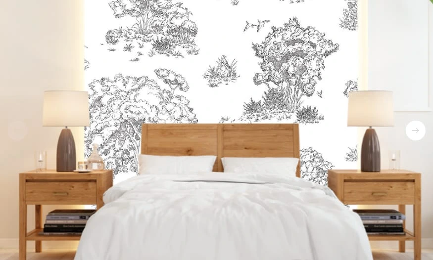 Фотообои в интерьере - графика, черно-белая, на белом фоне, деревья, стильные