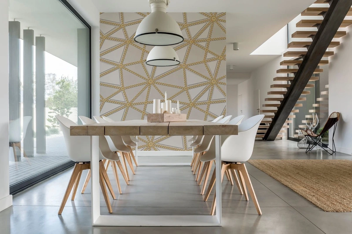 Фотообои в интерьере - графика, цепи, золотые, желтые, узоры, узор