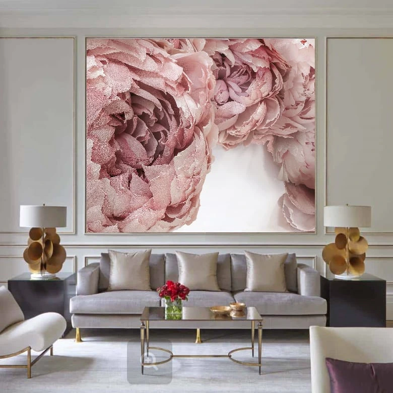 Фотообои в интерьере - цветы, пионы, розовая, картины