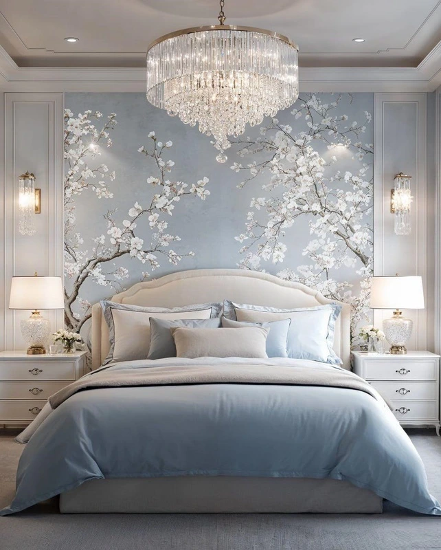 Фотообои в интерьере - шинуазри, сад, дерево, цветы, новинки, ветки, голубая, красивые, хорошего качества,  итальянские, нежные, уникальные, лучшие, самые красивые, пастельная, необычная