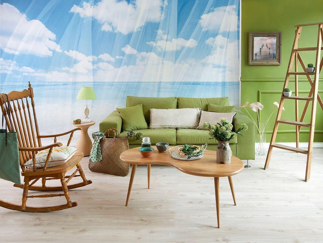 Фотообои в интерьере - пейзаж, релакс, облака, море, бирюзовая