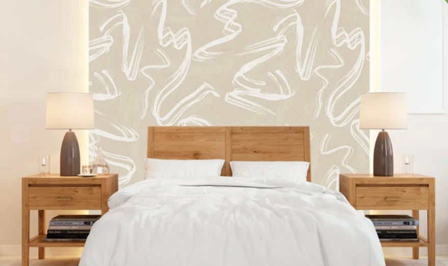 Фотообои и фрески в интерьере - графика, бело-бежевая, бежевые, линии, белые