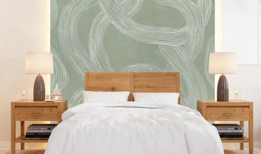 Фотообои и фрески в интерьере - графика, серо-зеленая, линии, белые