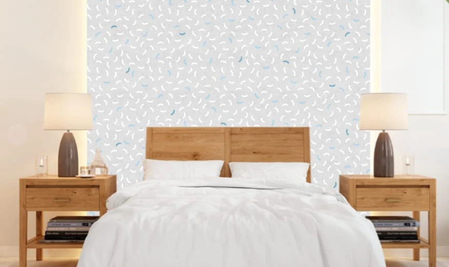 Фотообои в интерьере - графика, серая, перья, белые