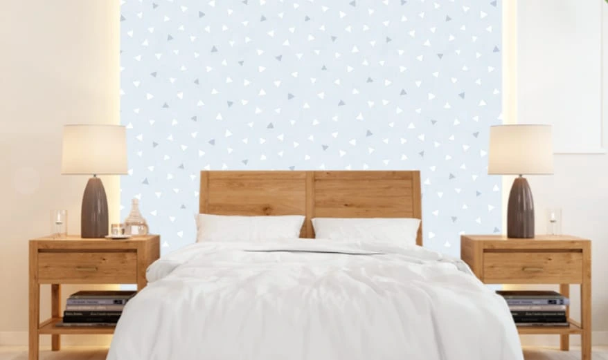 Фотообои и фрески в интерьере - графика, геометрия, голубая, треугольники, белые