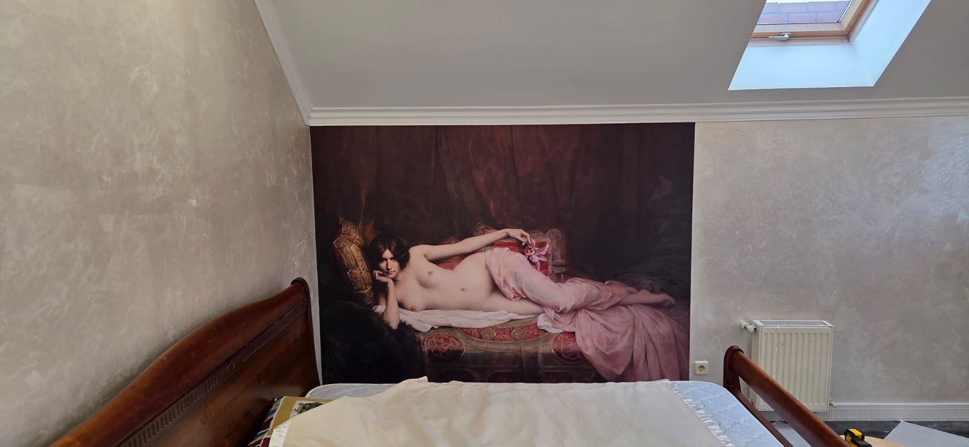 Фотообои и фрески в интерьере - наши работы, выполненные, обнаженные, девушка, с цветком, над кроватью, в спальню