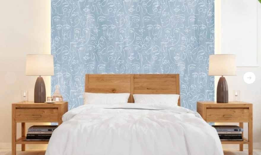 Фотообои в интерьере - графика, голубая, лица