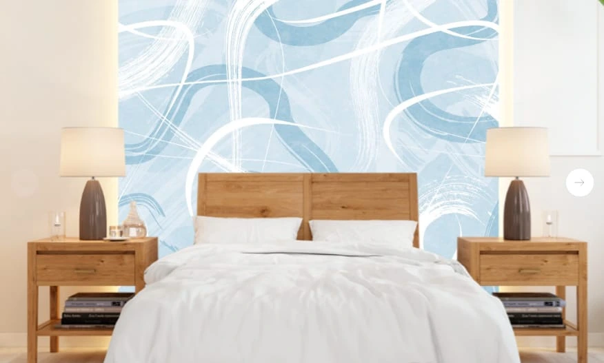 Фотообои в интерьере - графика, голубая, белые линии