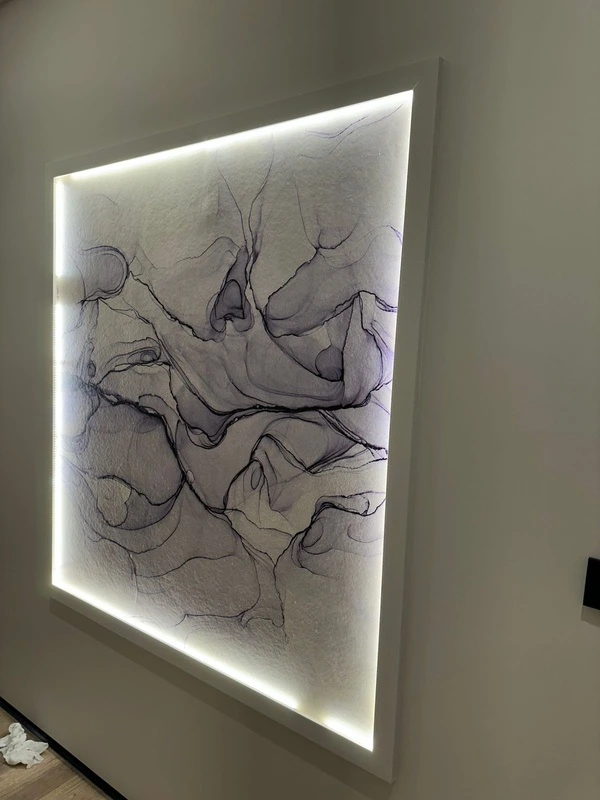 Фотообои в интерьере - наши работы, флюид графический, сиреневая