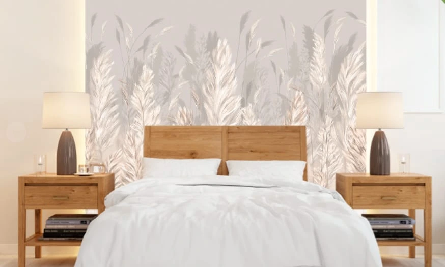 Фотообои и фрески в интерьере - графика, бежевые, колосья, перья