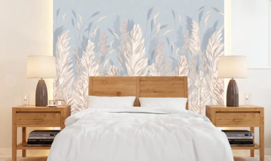 Фотообои и фрески в интерьере - современные, голубая, колосья, трава, перья