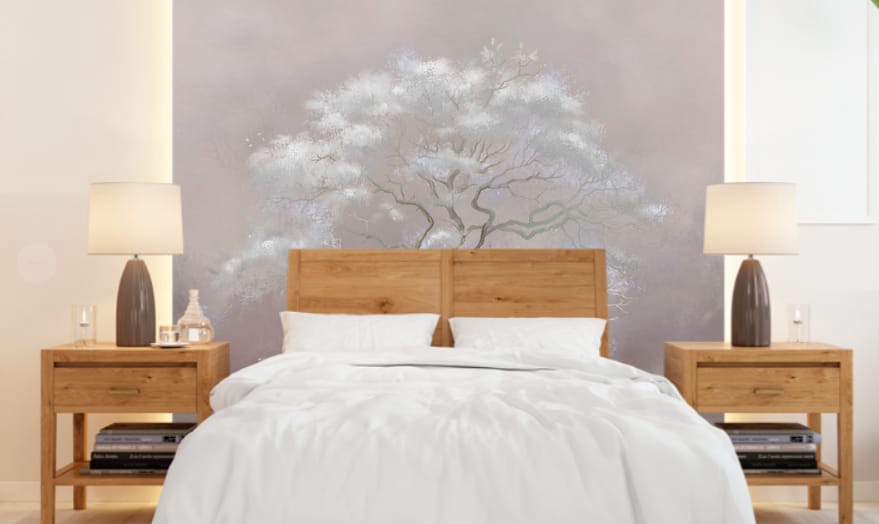 Фотообои в интерьере - современные, дерево, белое, на бежевом фоне