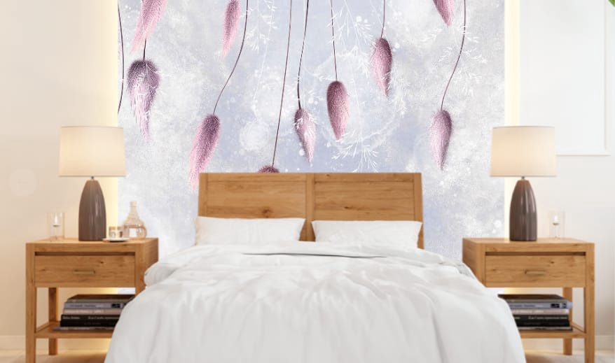 Фотообои в интерьере - современные, сиреневая, небо, листья, бутоны