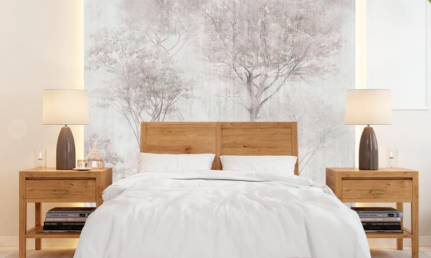 Фотообои в интерьере - современные, деревья в тумане, светлые