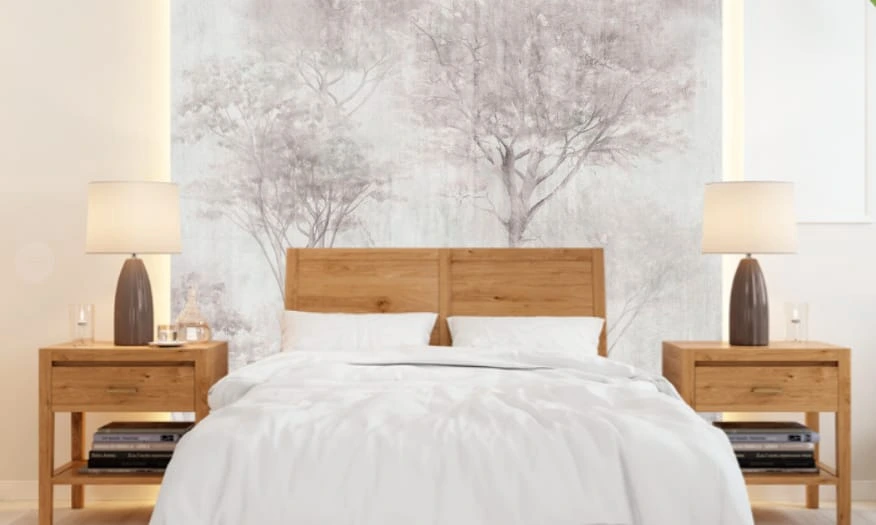 Фотообои и фрески в интерьере - современные, деревья в тумане, светлые