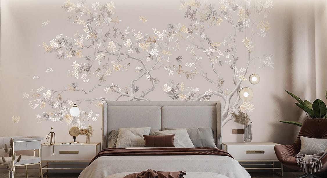 Фотообои и фрески в интерьере - новинки, современные,  бежевые, дерево, листья, золотые, красивые, хорошего качества, итальянская, нежные, необычная, уникальные, лучшие, самые красивые