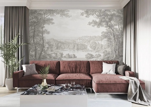 пейзаж, графика, обои гравюра, красивый пейзаж на обои, обои пейзаж качество, обои светло бежевые, фотообои фреска лес