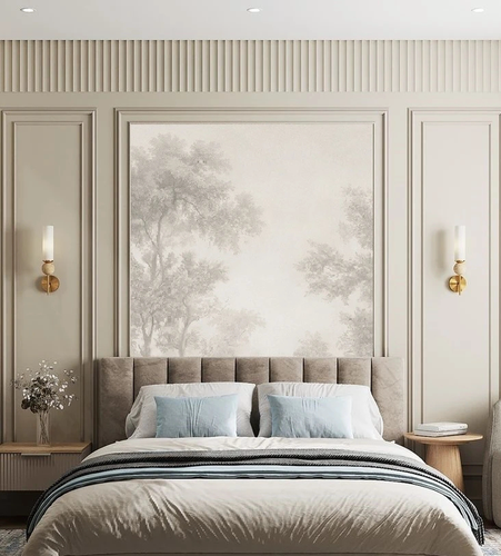 пейзаж, на стену пейзаж, лес в тумане, на стену лес в тумане, бежевый лес, обои серый лес, обои лес бежевые, новинки, в коридор, в спальню