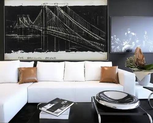 мост, бруклинский, графика, в офис, на черном фоне, темные, модные, белая графика, стильные, небольшие, картины