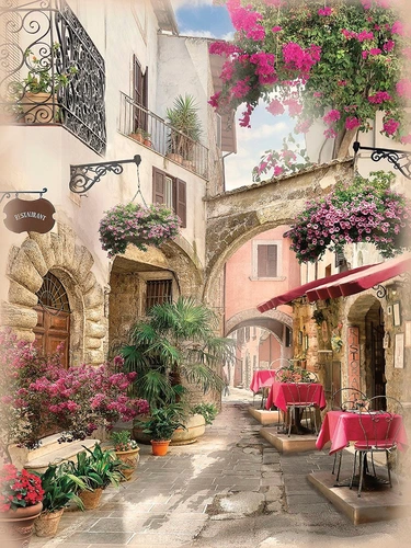 города, улочки, итальянские, с цветами, розовые, в цветах, вертикальные