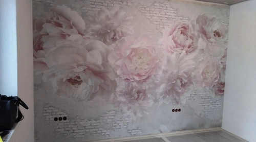 наши работы, выполненные, на кирпиче, белые, розовые, крупные, во всю стену