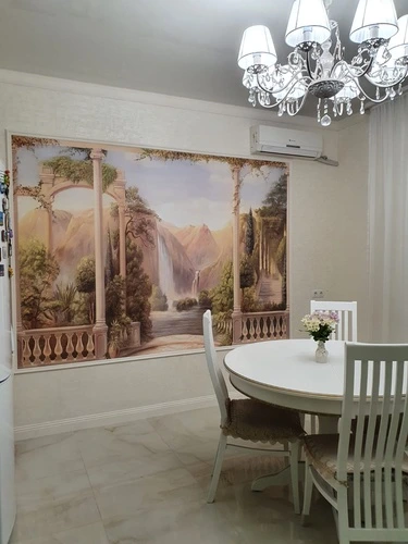 наши работы, пейзаж с водопадом, пейзаж с колоннами, 3д, на кухню