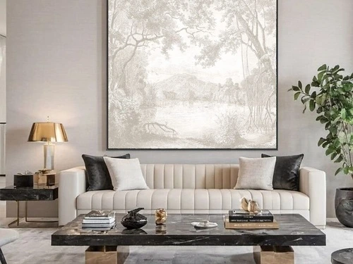 лес, бежевые, деревья, популярные, в тумане, графика, озеро, парк, пейзаж