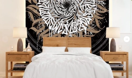 абстракция, слова из букв, из букв фрески, на стену абстракция, черно-белая, темная