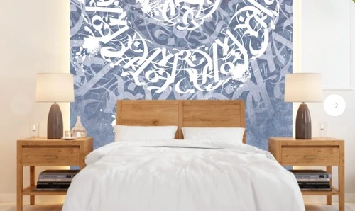 абстракция, абстрактные, абстракция на стену, голубая, лофт, с белой графикой, с иероглифами