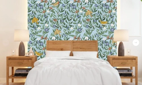 минимализм, узоры, с цветами, с листьями, с птицами, синяя, голубая