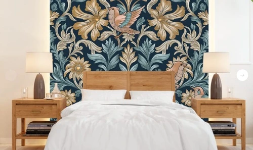 минимализм, узоры, с цветами, с листьями, с птицами, бежевая, синяя, бирюзовая