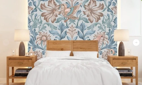 минимализм, узоры, с цветами, с листьями, с птицами, голубая, розовая, синяя