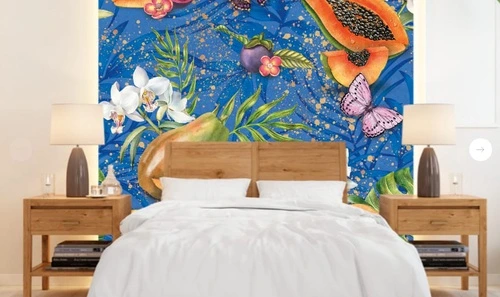 цветы, с фруктами, папайя, синий, оранжевый, с ягодами