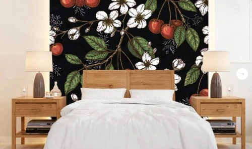 цветы, обои ягоды, обои с ягодами, ягоды фрукты обои, черные, на черном фоне, вишня