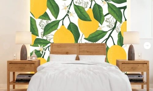 цветы, с фруктами, с листьями, лимоны, желтая, зеленая, на белом фоне