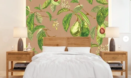 цветы, листья, фрукты, овощи, авокадо, зеленая, на бежевом фоне, с авокадо