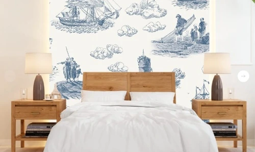 графика, нежная, голубая, корабль, на белом фоне