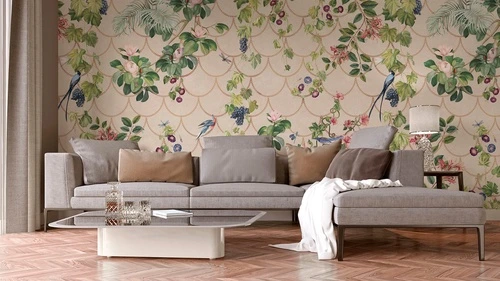 шинуазри, цветы, листья, цепи, розовая, персиковая